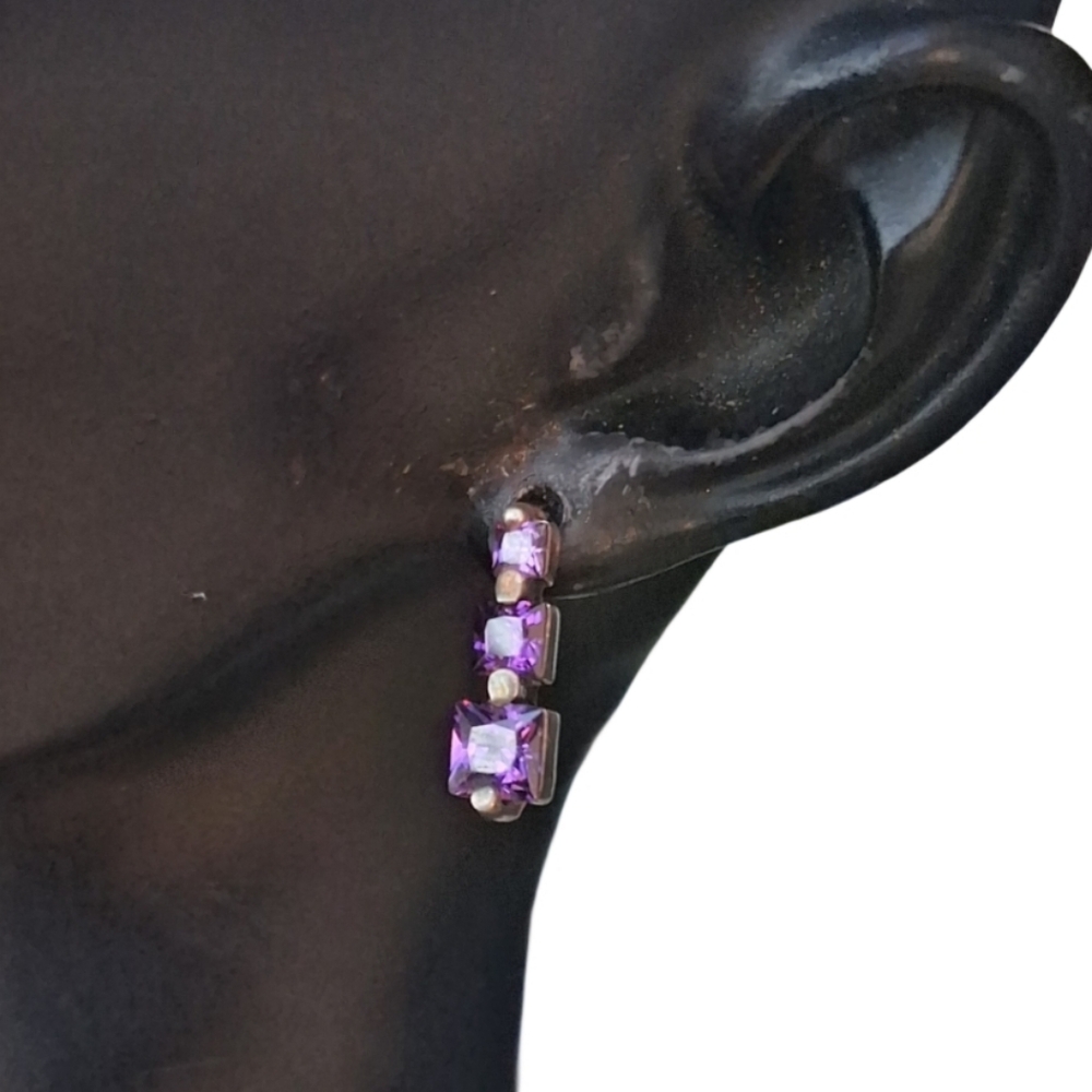 Vintage Mws Signed Sterling Silver Amethyst Journey Earrings